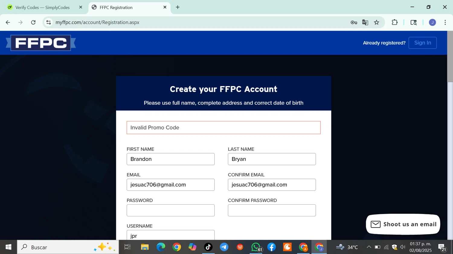 FFPC promo code screenshot showing code SevenBananas applied at FFPC checkout page. Uploaded by SimplyCodes community member DiscountSleuth6807 on Aug 2, 2025