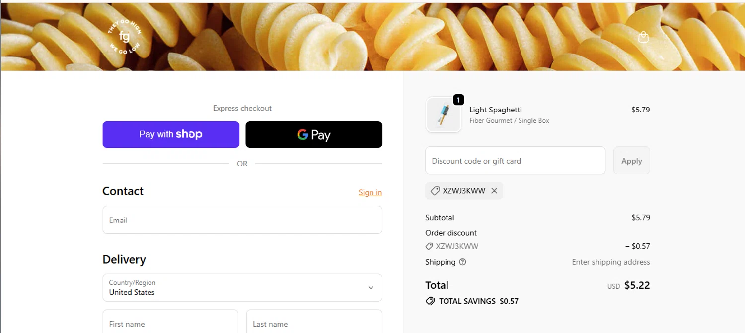 Fiber Gourmet promo code screenshot showing code XZWJ3KWW applied at Fiber Gourmet checkout page. Uploaded by SimplyCodes community member armalissolorzano1 on Jan 10, 2026