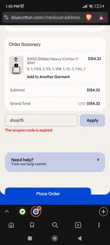 shop15 coupon verification screenshot