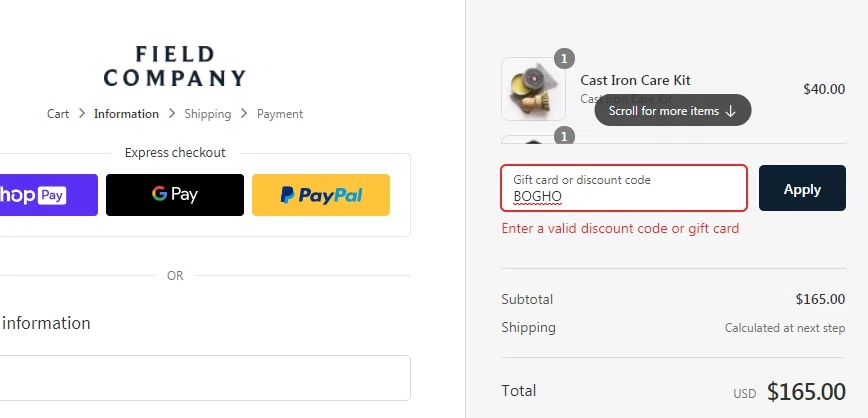 Field Company checkout page showing Field Company discount code box | Screenshot taken by SimplyCodes community member on Apr 4, 2021