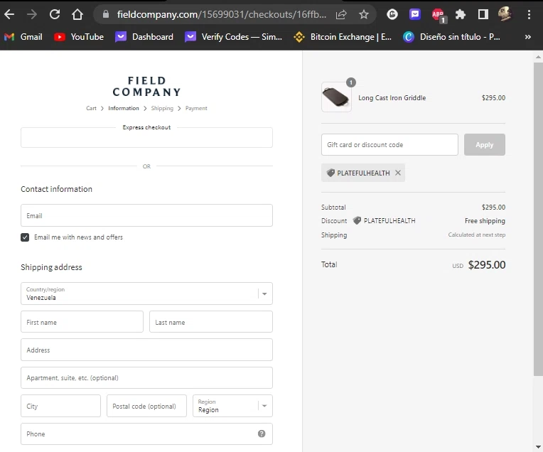 Field Company checkout page showing Field Company discount code box | Screenshot taken by SimplyCodes community member on Mar 20, 2023