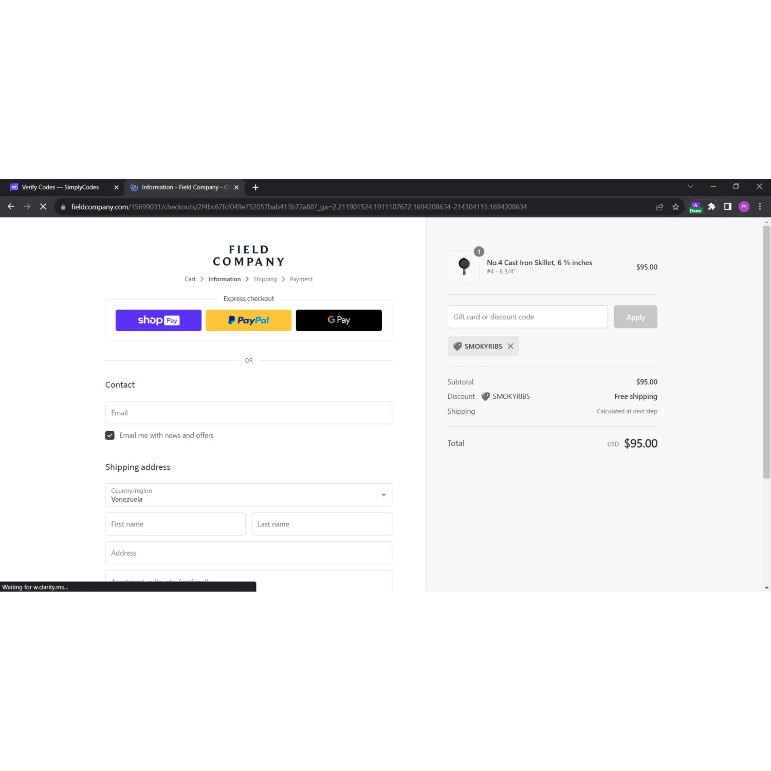 Field Company checkout page showing Field Company discount code box | Screenshot taken by SimplyCodes community member on Sep 8, 2023