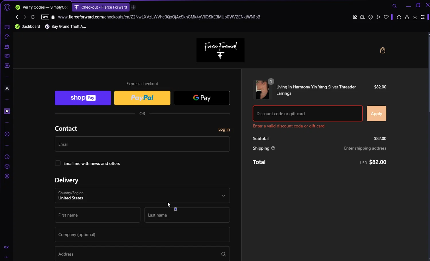 Fierce Forward Jewelry promo code screenshot showing code henry applied at Fierce Forward Jewelry checkout page. Uploaded by SimplyCodes community member Darka007 on Jan 11, 2025