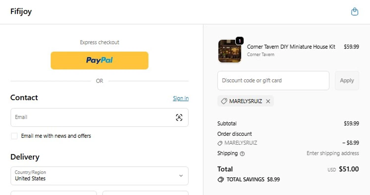 Fifijoy promo code screenshot showing code MARELYSRUIZ applied at Fifijoy checkout page. Uploaded by SimplyCodes community member mandrakke on Jun 4, 2026