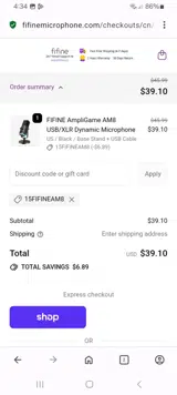15FIFINEAM8 coupon verification screenshot