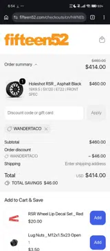 Fifteen52 coupon verification screenshot