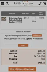 FIFTHROOM15 coupon verification screenshot