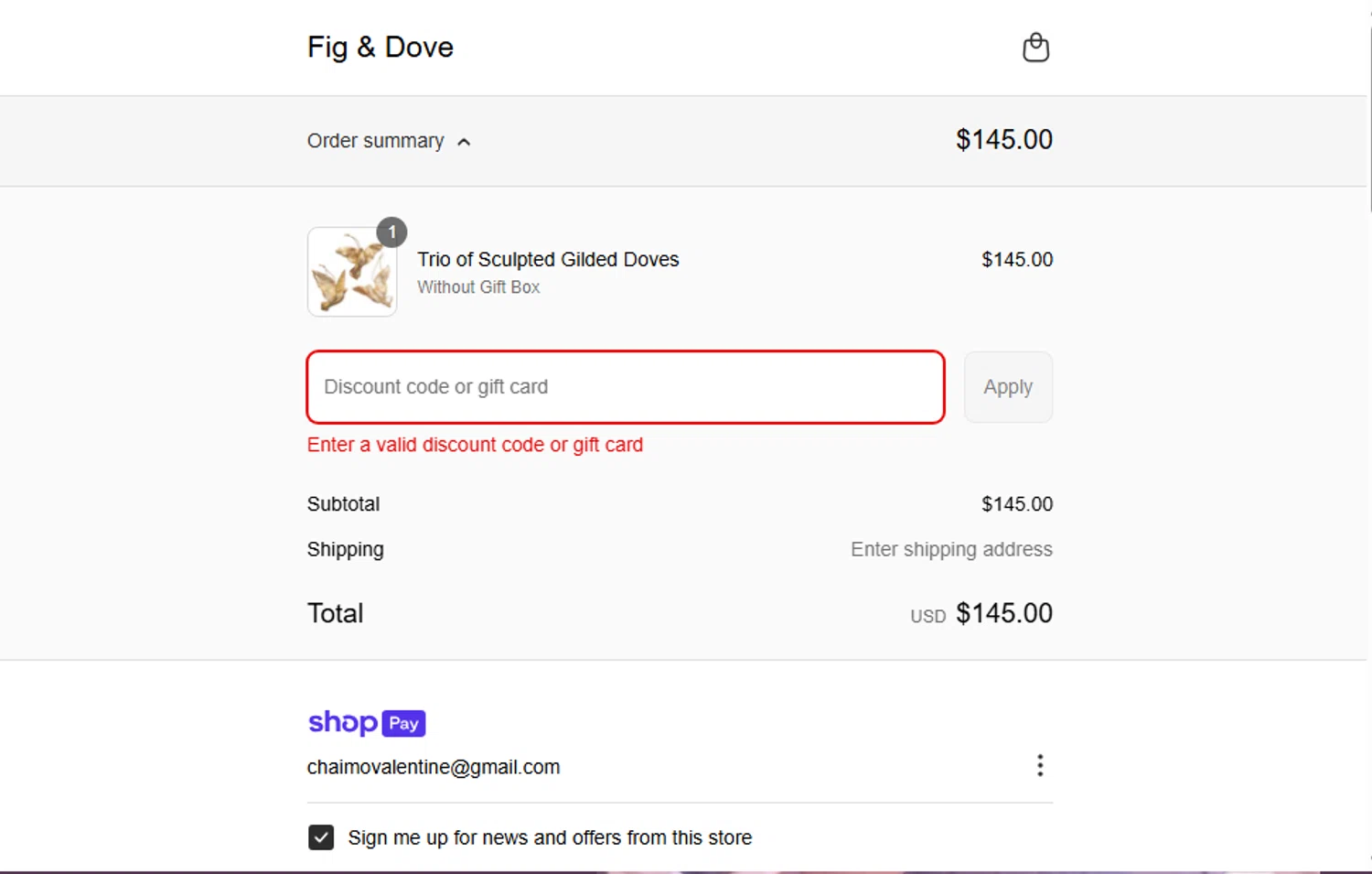 Fig & Dove promo code screenshot showing code BDAY15 applied at Fig & Dove checkout page. Uploaded by SimplyCodes community member luislopez669902715 on May 6, 2025