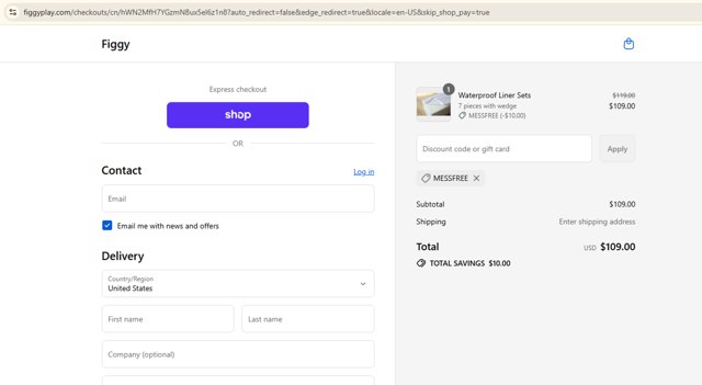 Figgy checkout page showing Figgy discount code box | Screenshot taken by SimplyCodes community member on Aug 29, 2025