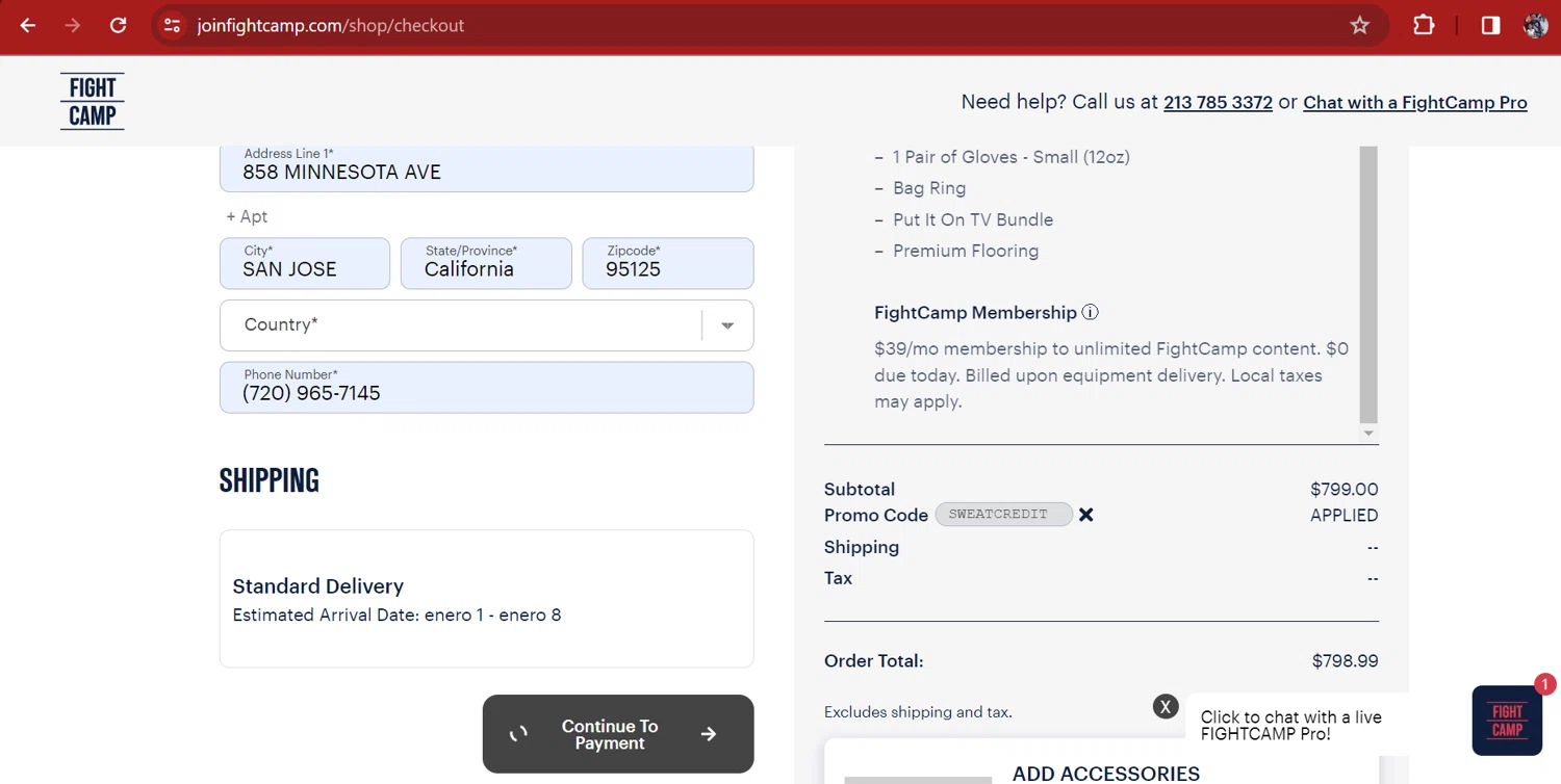 where to use FightCamp promo code box