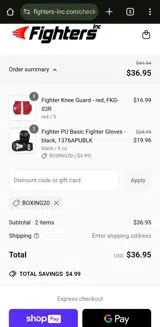 Boxing20 coupon verification screenshot