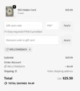 WELCOMEBACK coupon verification screenshot