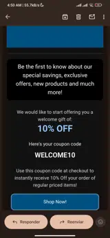Welcome10 coupon verification screenshot