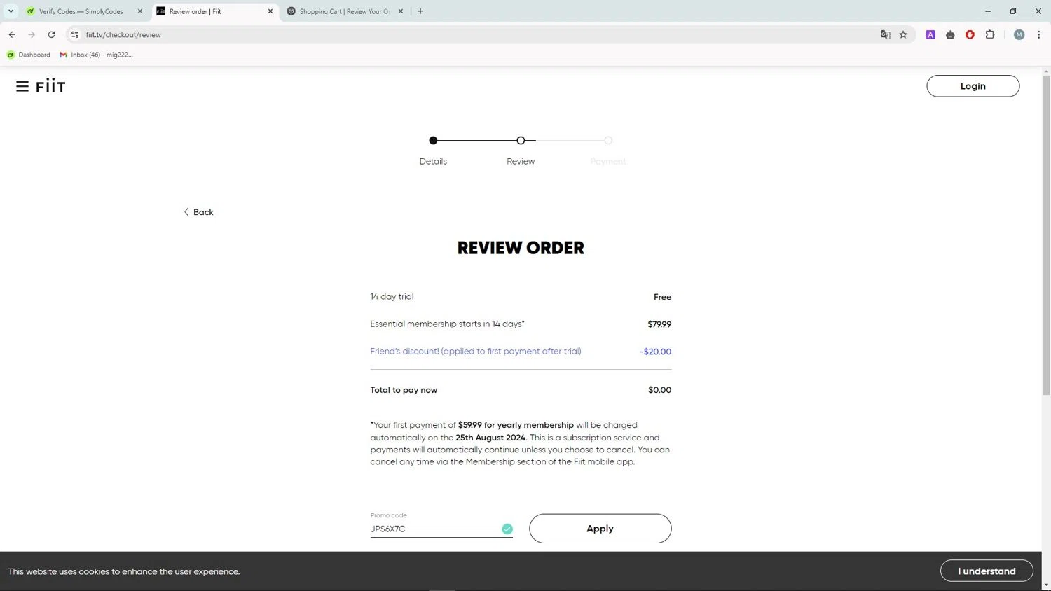 where to use Fiit promo code box