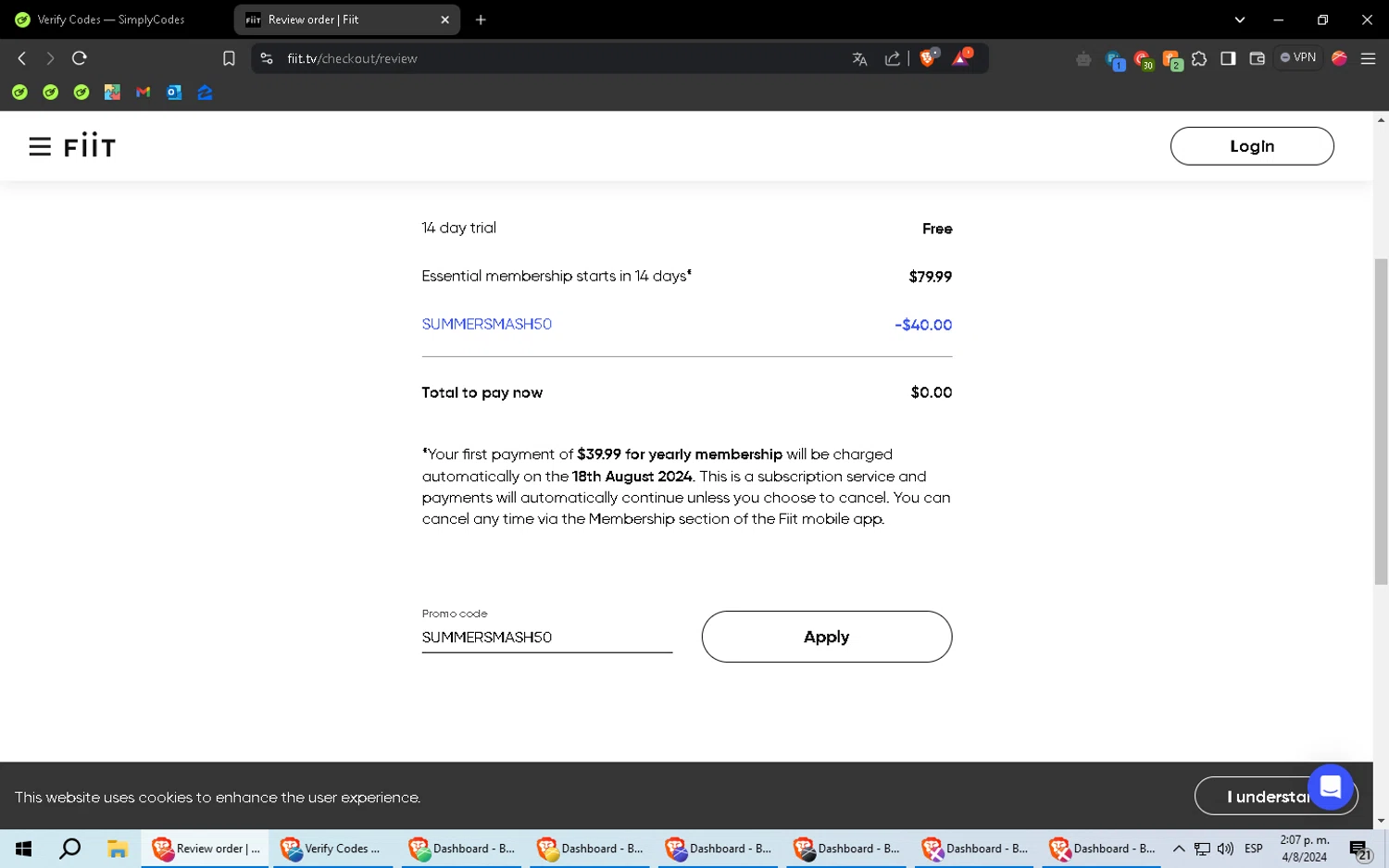how to use Fiit coupons
