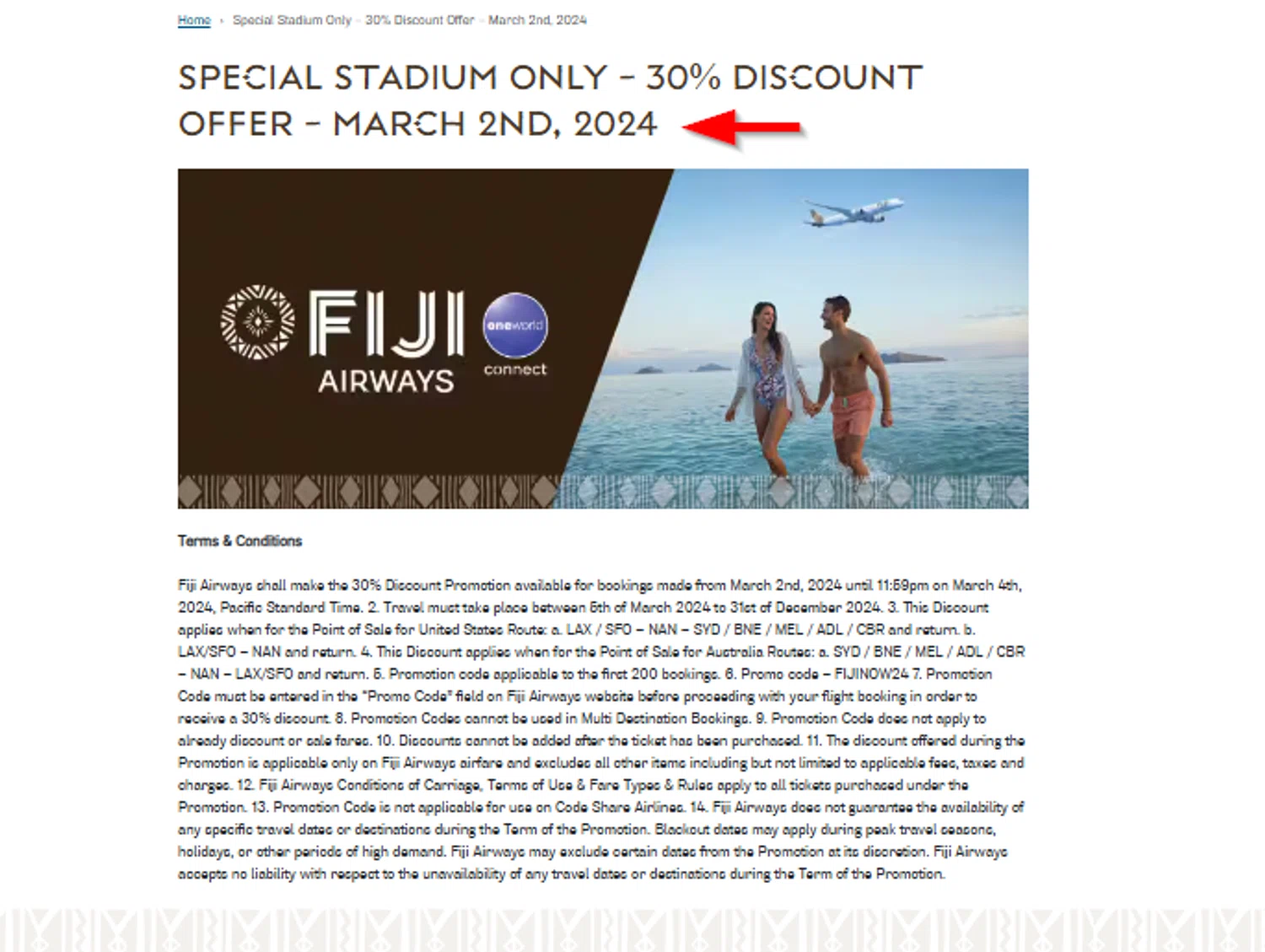 Fiji Airways promo code screenshot showing code FIJINOW24 applied at Fiji Airways checkout page. Uploaded by SimplyCodes community member SimplyCVerlie on Feb 12, 2025