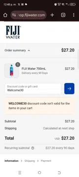 Welcome30 coupon verification screenshot