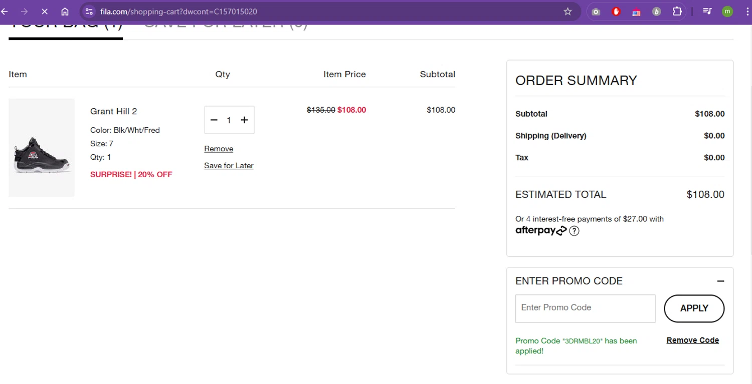 Fila free shipping code discount