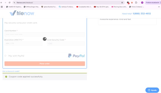 Filenow checkout page showing Filenow promo code box | Screenshot taken by SimplyCodes community member on Apr 20, 2025