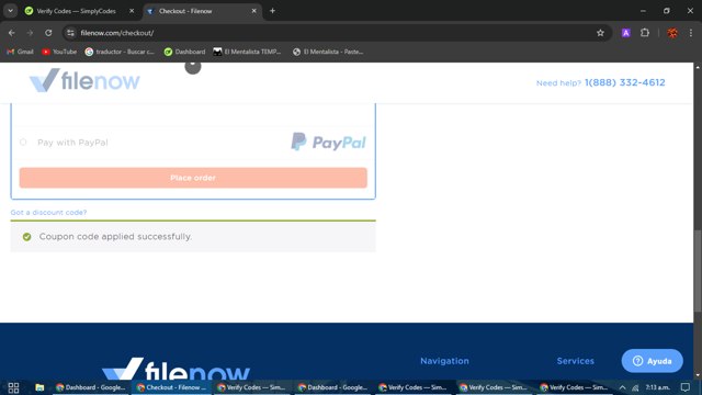 Filenow checkout page showing Filenow promo code box | Screenshot taken by SimplyCodes community member on Sep 21, 2024
