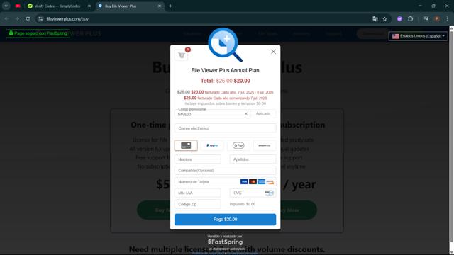 File Viewer Plus checkout page showing File Viewer Plus coupon code box | Screenshot taken by SimplyCodes community member on Jul 7, 2025