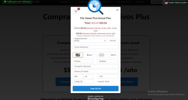 File Viewer Plus checkout page showing File Viewer Plus coupon code box | Screenshot taken by SimplyCodes community member on Apr 26, 2025