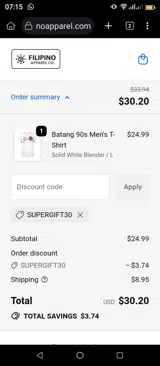 supergift30 coupon verification screenshot