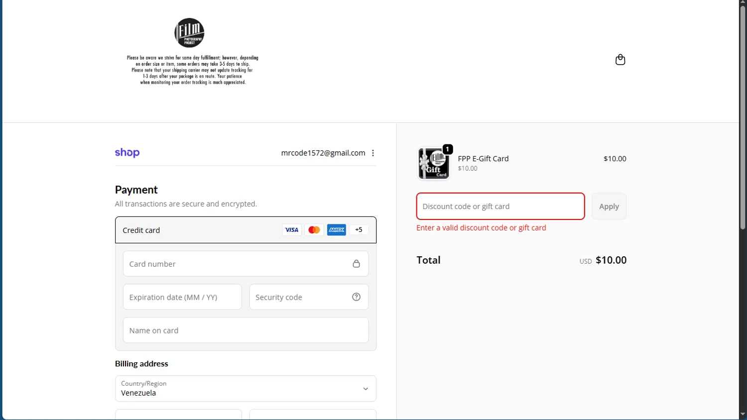 Film Photography Project discount code screenshot showing code LF applied at Film Photography Project checkout page. Uploaded by SimplyCodes community member TokioMiller on Dec 23, 2025