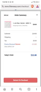 EML50PAFCAP coupon verification screenshot