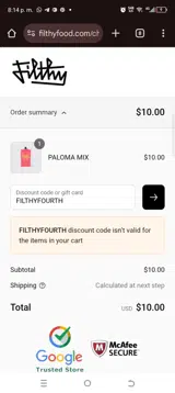 FILTHYFOURTH coupon verification screenshot