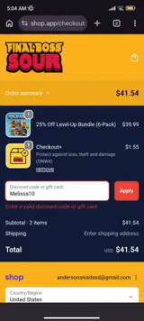 Melissa10 coupon verification screenshot
