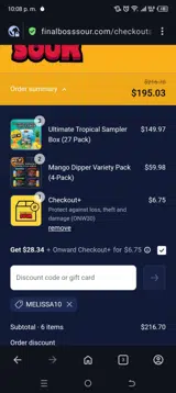 Melissa10 coupon verification screenshot