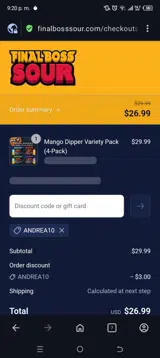 Andrea10 coupon verification screenshot