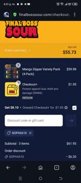 Sophia10 coupon verification screenshot