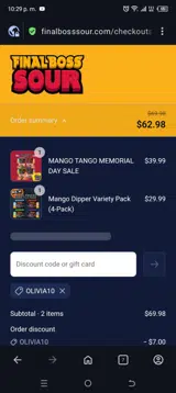 Olivia10 coupon verification screenshot