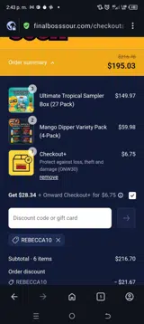 Rebecca10 coupon verification screenshot