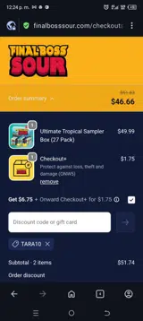 Tara10 coupon verification screenshot