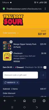 Maria10 coupon verification screenshot