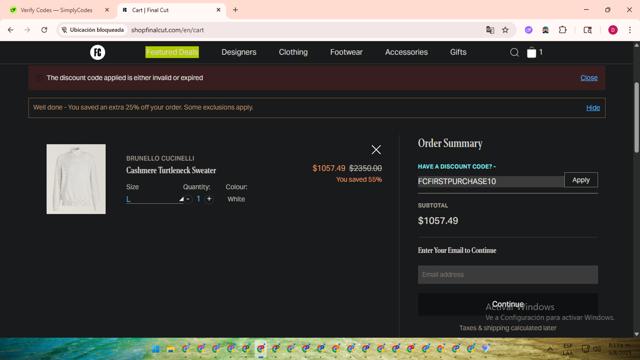 FinalCut checkout page showing FinalCut promo code box | Screenshot taken by SimplyCodes community member on Aug 5, 2025