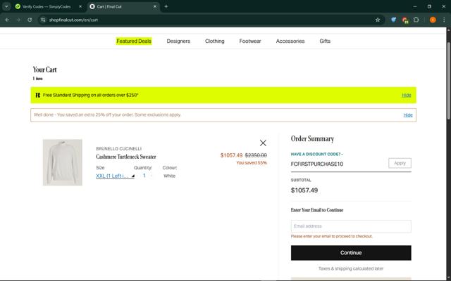 FinalCut checkout page showing FinalCut promo code box | Screenshot taken by SimplyCodes community member on Jul 31, 2025