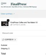 COFFEE15 coupon verification screenshot
