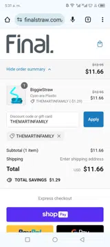 THEMARTINFAMILY coupon verification screenshot