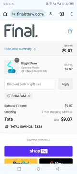 FINALFAM coupon verification screenshot