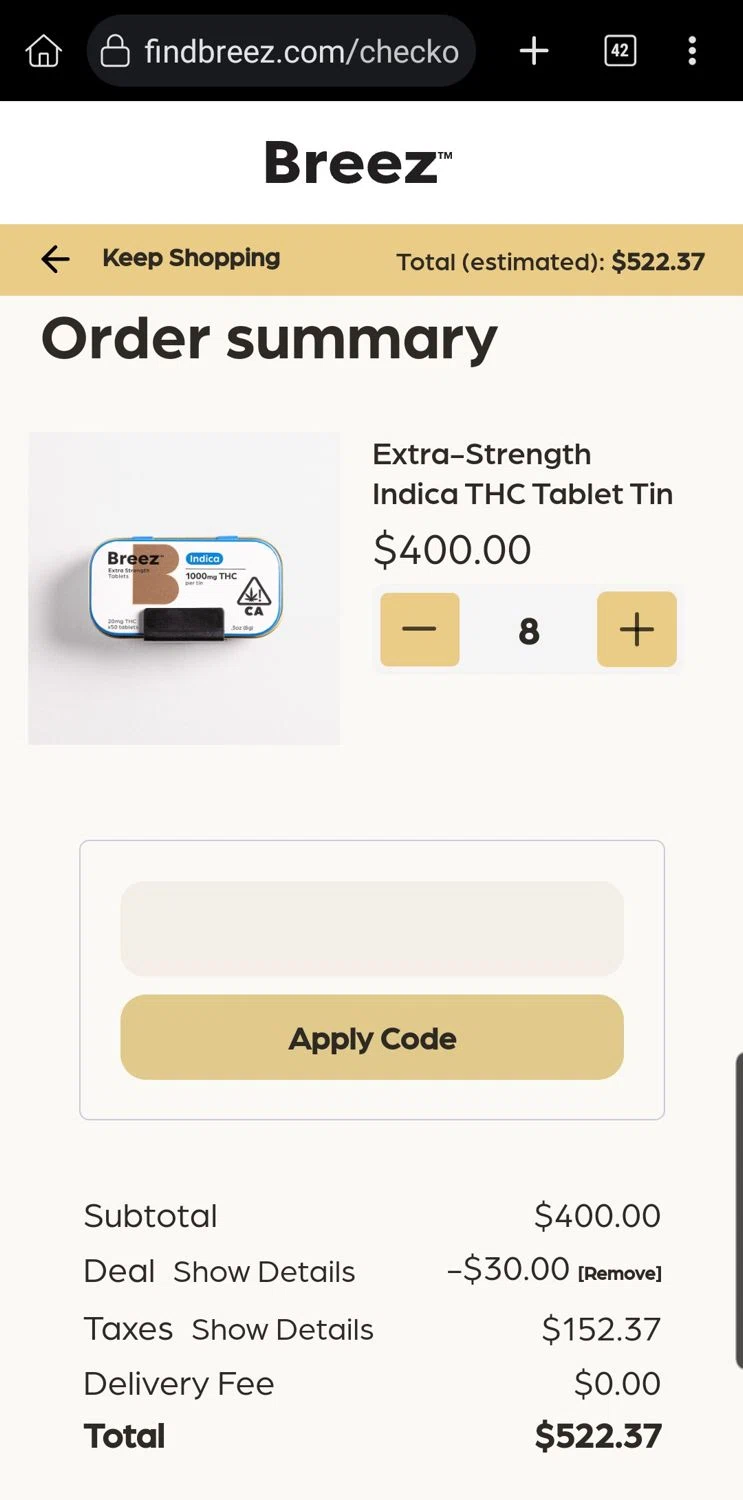 Find Breez checkout page showing Find Breez promo code box | Screenshot taken by SimplyCodes community member on Jul 2, 2025