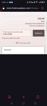 EARLYBIRD coupon verification screenshot