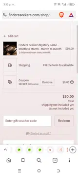 Secret coupon verification screenshot