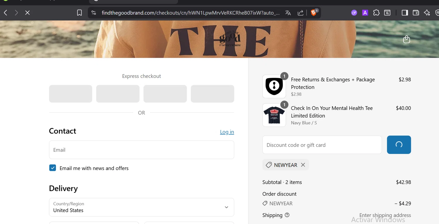 Find The Good discount code screenshot showing code newyear applied at Find The Good checkout page. Uploaded by SimplyCodes community member DiaCritics on Aug 2, 2025