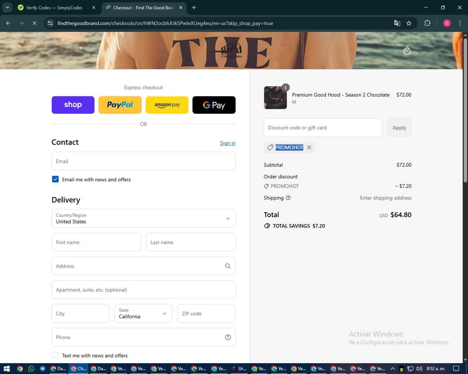 Find The Good discount code screenshot showing code PROMOHOT applied at Find The Good checkout page. Uploaded by SimplyCodes community member MoneySeeker7165 on Sep 10, 2025