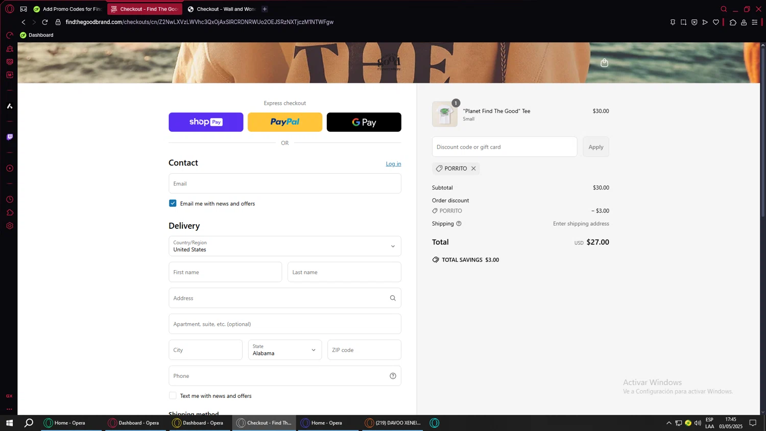 Find The Good discount code screenshot showing code PORRITO applied at Find The Good checkout page. Uploaded by SimplyCodes community member sebxsss1807KLR on May 3, 2025
