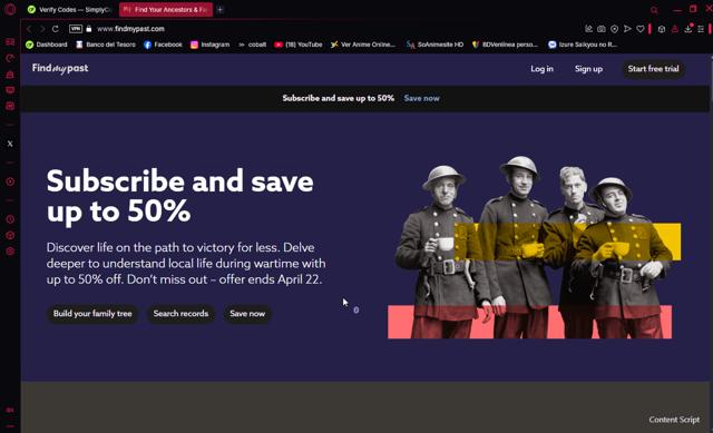 Findmypast checkout page showing Findmypast promo code box | Screenshot taken by SimplyCodes community member on Apr 13, 2025